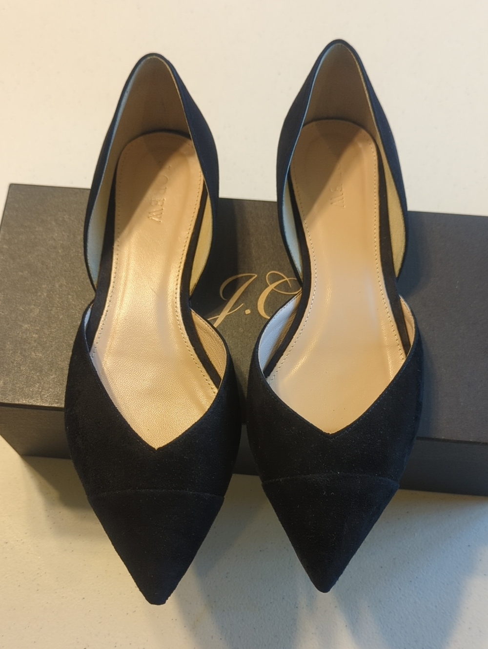 J. Crew Black Suede Pointed D'Orsay Flats